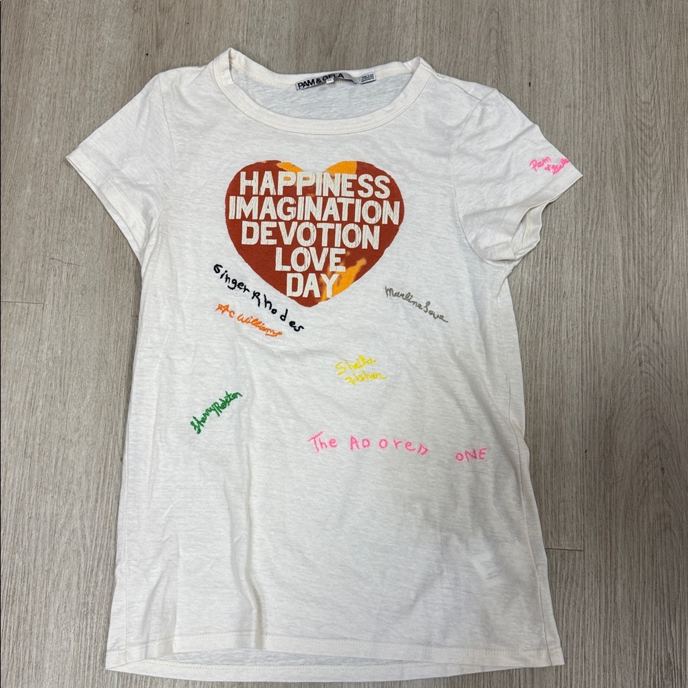Pam & Gela Cream Tee with Orange and Brown Accents
